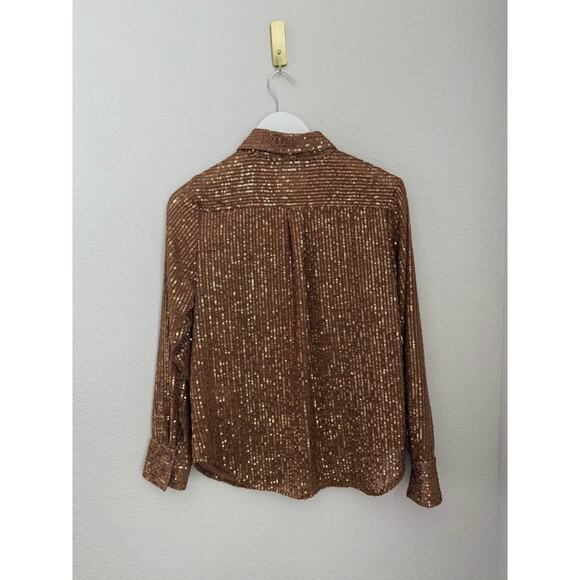 Anthropologie Women’s Sequin Holiday Preppy Versatile‎ Button Down Sz M - Picture 5 of 7